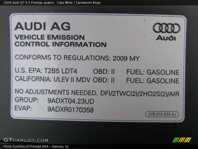 Calla White / Cardamom Beige 2009 Audi Q7 4.2 Prestige quattro