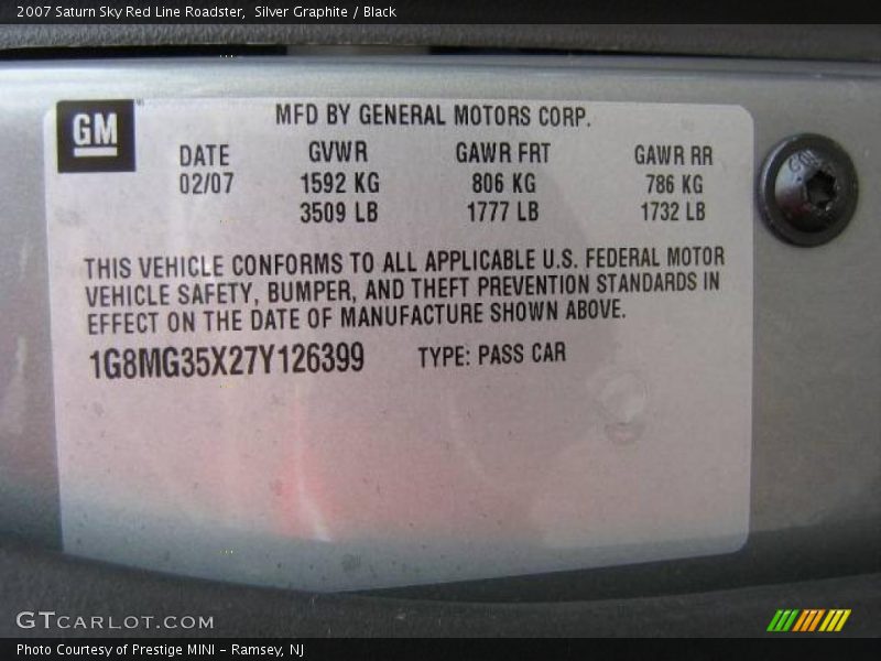 Silver Graphite / Black 2007 Saturn Sky Red Line Roadster