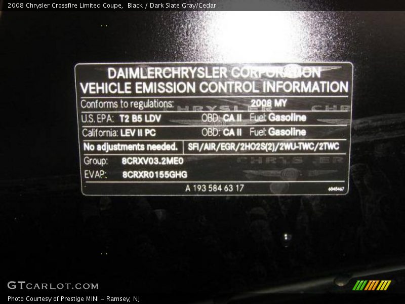 Black / Dark Slate Gray/Cedar 2008 Chrysler Crossfire Limited Coupe