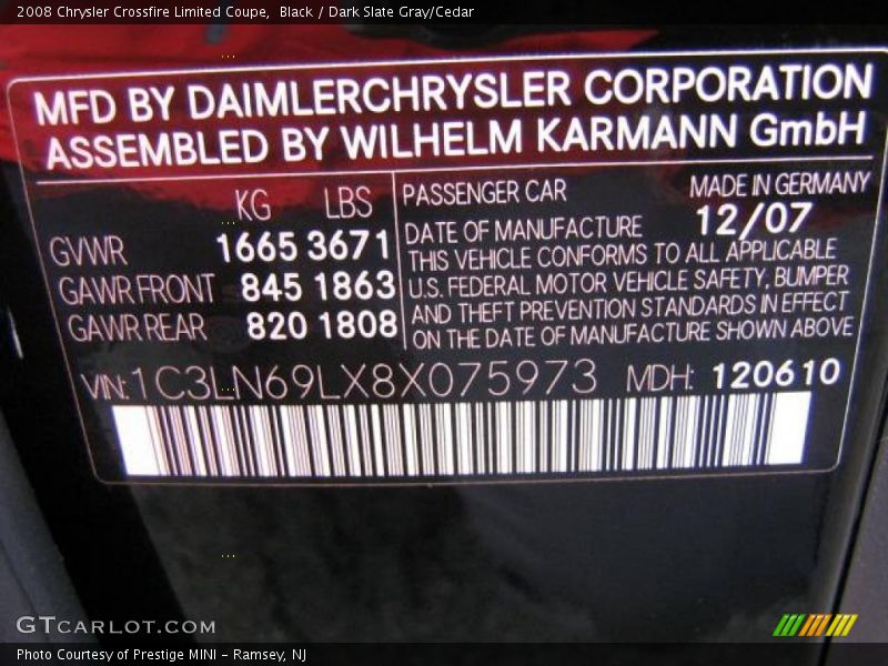 Black / Dark Slate Gray/Cedar 2008 Chrysler Crossfire Limited Coupe