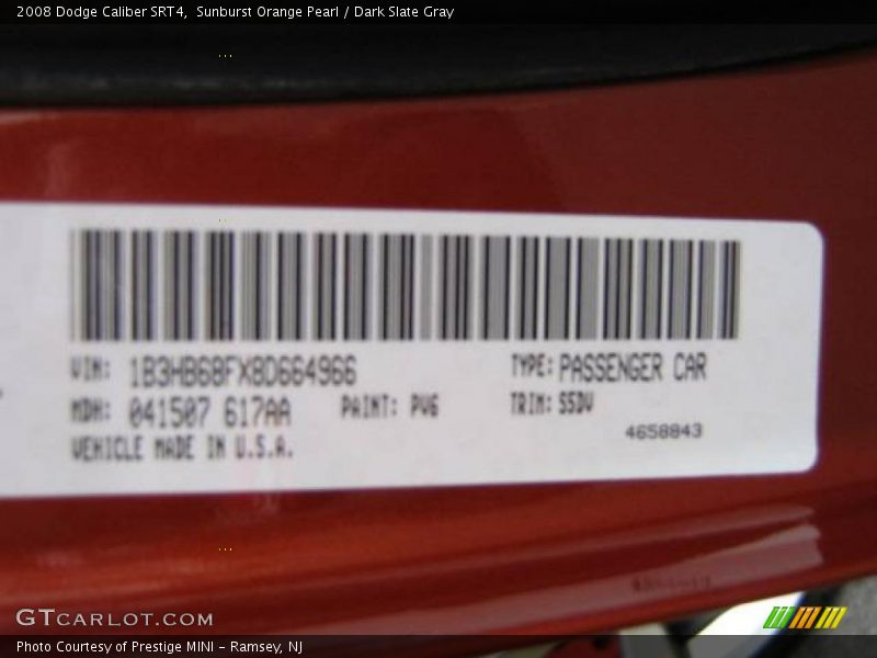 Sunburst Orange Pearl / Dark Slate Gray 2008 Dodge Caliber SRT4