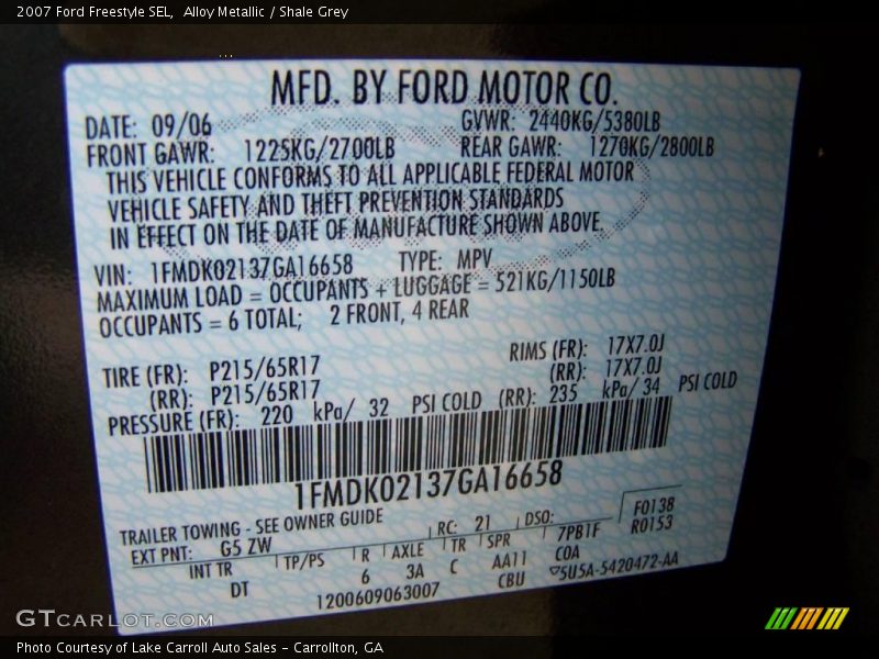 Alloy Metallic / Shale Grey 2007 Ford Freestyle SEL