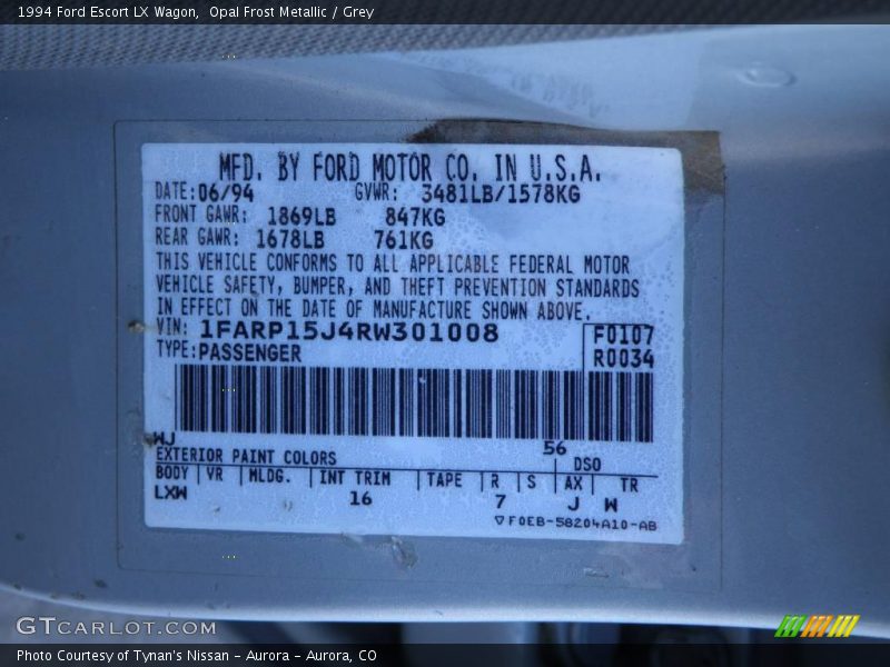 Opal Frost Metallic / Grey 1994 Ford Escort LX Wagon