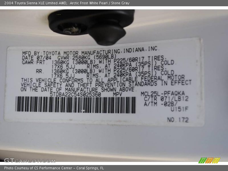 Arctic Frost White Pearl / Stone Gray 2004 Toyota Sienna XLE Limited AWD