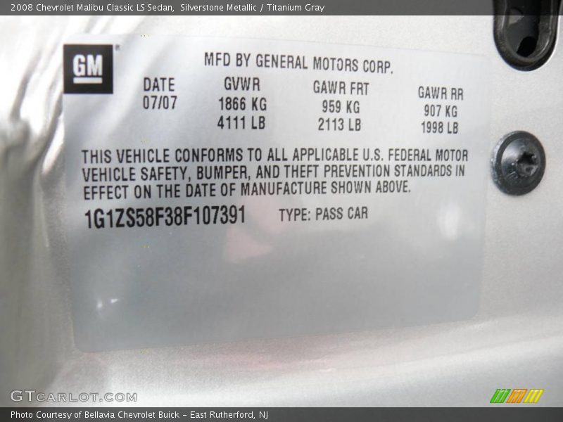 Silverstone Metallic / Titanium Gray 2008 Chevrolet Malibu Classic LS Sedan