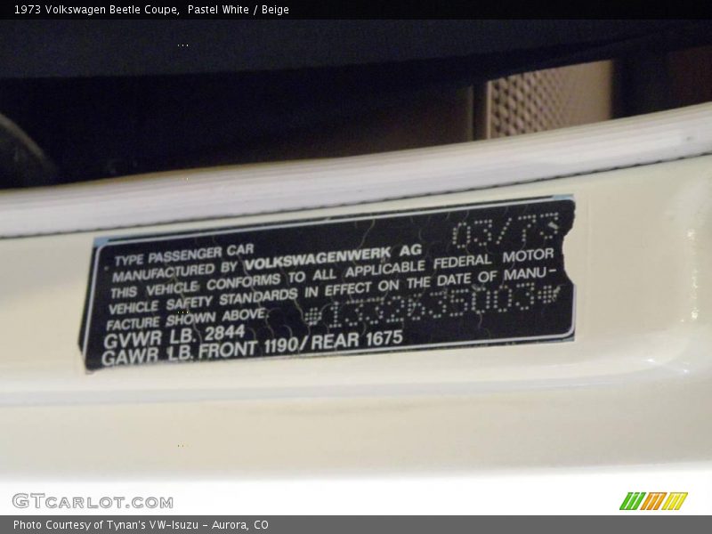 Pastel White / Beige 1973 Volkswagen Beetle Coupe