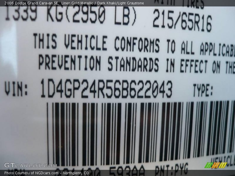 Linen Gold Metallic / Dark Khaki/Light Graystone 2006 Dodge Grand Caravan SE