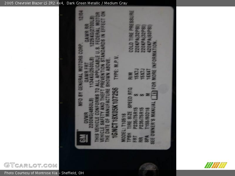 Dark Green Metallic / Medium Gray 2005 Chevrolet Blazer LS ZR2 4x4