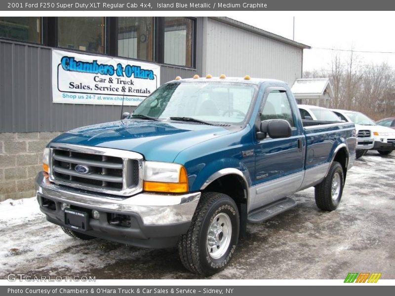 Island Blue Metallic / Medium Graphite 2001 Ford F250 Super Duty XLT Regular Cab 4x4