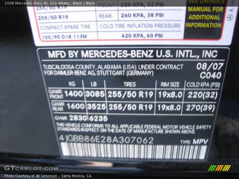 Black / Black 2008 Mercedes-Benz ML 350 4Matic