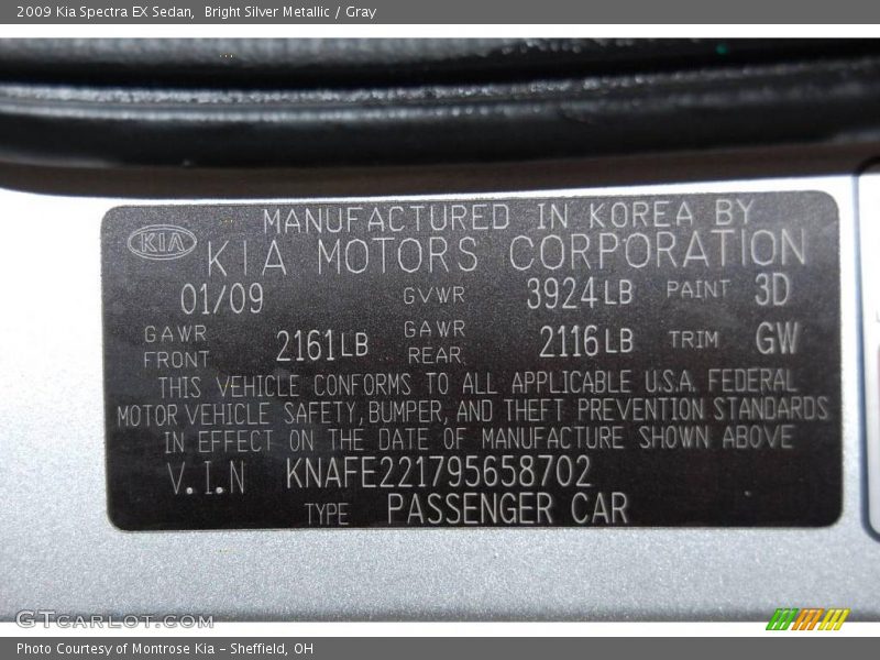 Bright Silver Metallic / Gray 2009 Kia Spectra EX Sedan