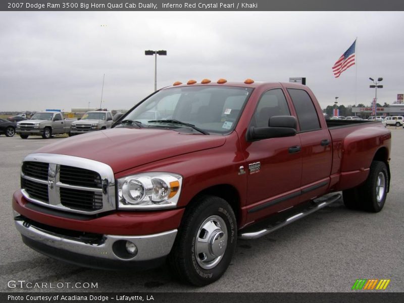 Inferno Red Crystal Pearl / Khaki 2007 Dodge Ram 3500 Big Horn Quad Cab Dually