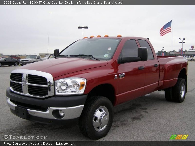 Inferno Red Crystal Pearl / Khaki 2008 Dodge Ram 3500 ST Quad Cab 4x4 Dually