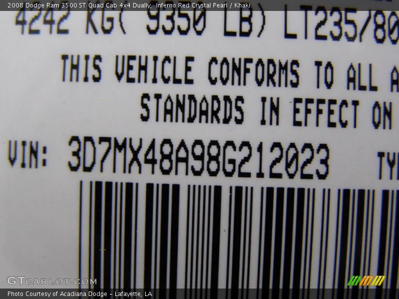 Inferno Red Crystal Pearl / Khaki 2008 Dodge Ram 3500 ST Quad Cab 4x4 Dually
