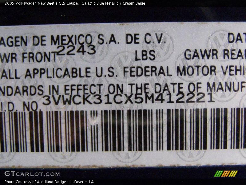 Galactic Blue Metallic / Cream Beige 2005 Volkswagen New Beetle GLS Coupe