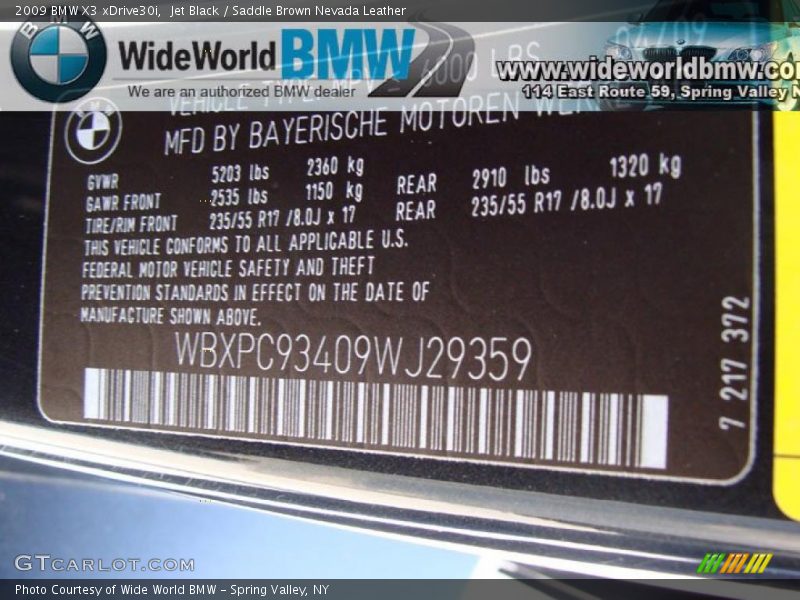 Jet Black / Saddle Brown Nevada Leather 2009 BMW X3 xDrive30i