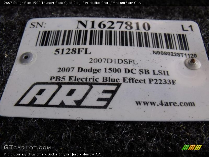 2007 Ram 1500 Thunder Road Quad Cab Electric Blue Pearl Color Code PB5