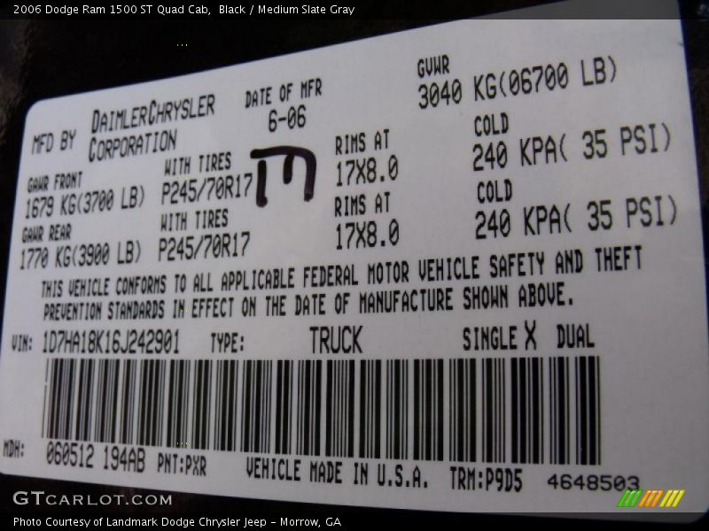 Black / Medium Slate Gray 2006 Dodge Ram 1500 ST Quad Cab