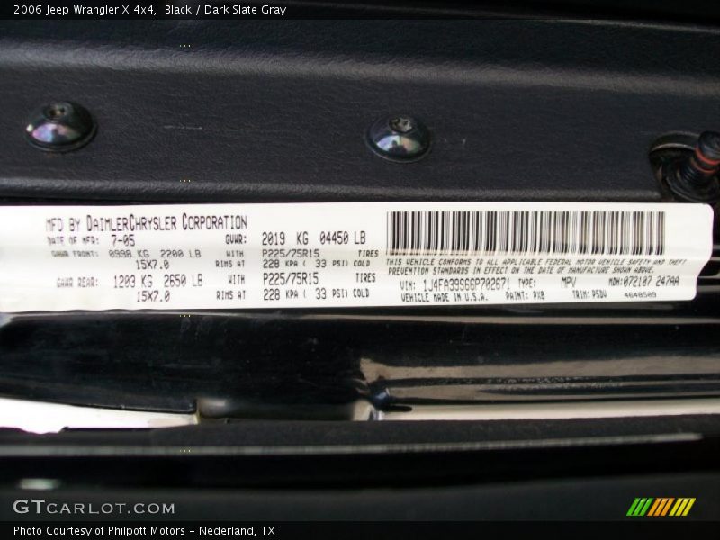 Black / Dark Slate Gray 2006 Jeep Wrangler X 4x4