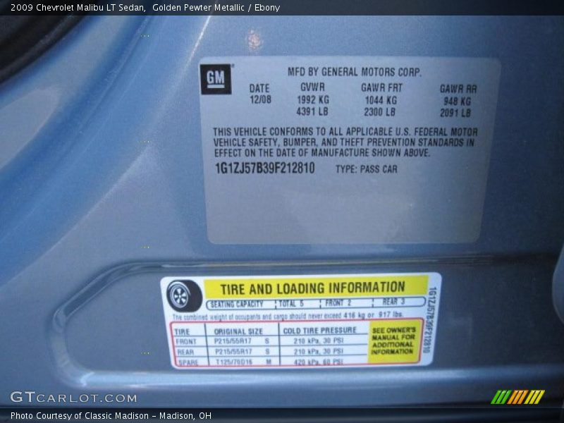 Golden Pewter Metallic / Ebony 2009 Chevrolet Malibu LT Sedan