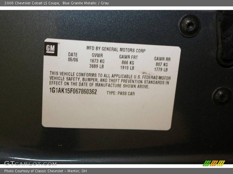 Blue Granite Metallic / Gray 2006 Chevrolet Cobalt LS Coupe
