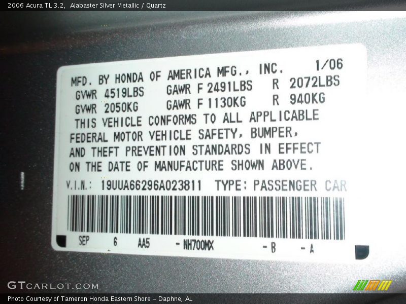Alabaster Silver Metallic / Quartz 2006 Acura TL 3.2