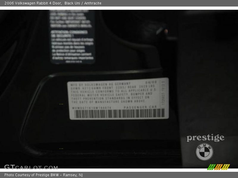 Black Uni / Anthracite 2006 Volkswagen Rabbit 4 Door