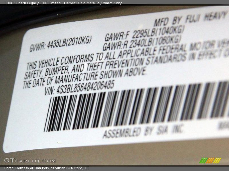 Harvest Gold Metallic / Warm Ivory 2008 Subaru Legacy 3.0R Limited