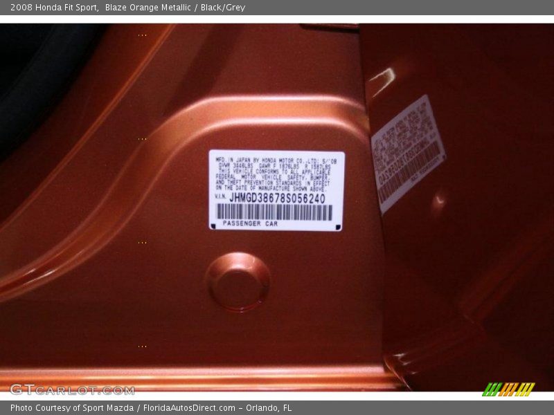 Blaze Orange Metallic / Black/Grey 2008 Honda Fit Sport