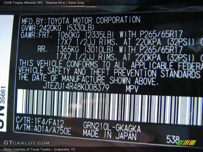 Shadow Mica / Stone Gray 2008 Toyota 4Runner SR5