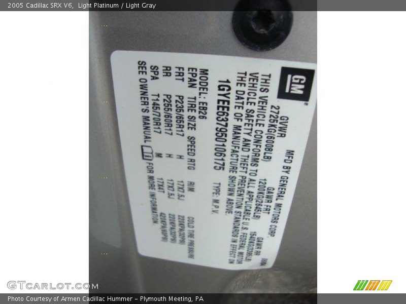 Light Platinum / Light Gray 2005 Cadillac SRX V6