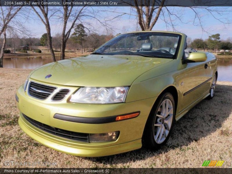 Lime Yellow Metallic / Slate Gray 2004 Saab 9-3 Aero Convertible