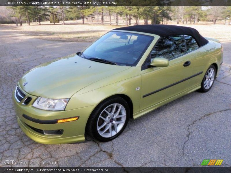 Lime Yellow Metallic / Slate Gray 2004 Saab 9-3 Aero Convertible