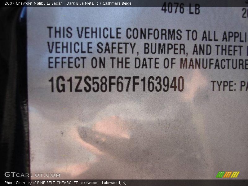 Dark Blue Metallic / Cashmere Beige 2007 Chevrolet Malibu LS Sedan