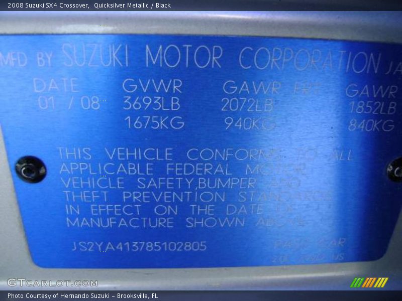 Quicksilver Metallic / Black 2008 Suzuki SX4 Crossover