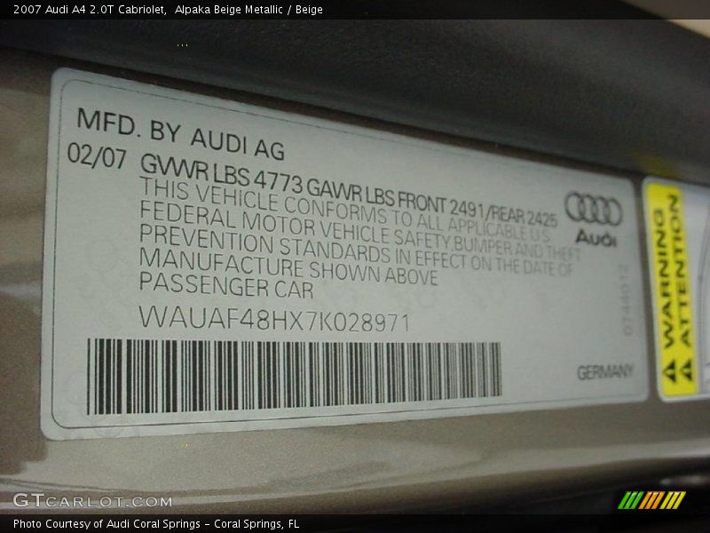 Alpaka Beige Metallic / Beige 2007 Audi A4 2.0T Cabriolet