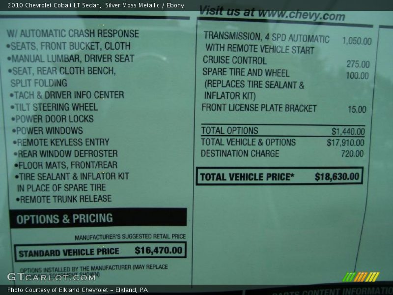 Silver Moss Metallic / Ebony 2010 Chevrolet Cobalt LT Sedan