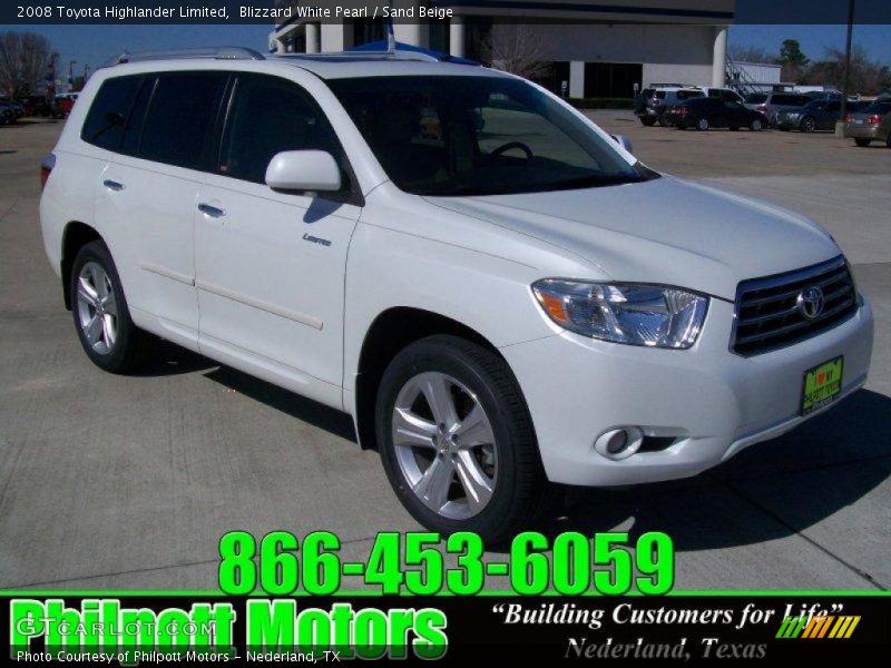 Blizzard White Pearl / Sand Beige 2008 Toyota Highlander Limited