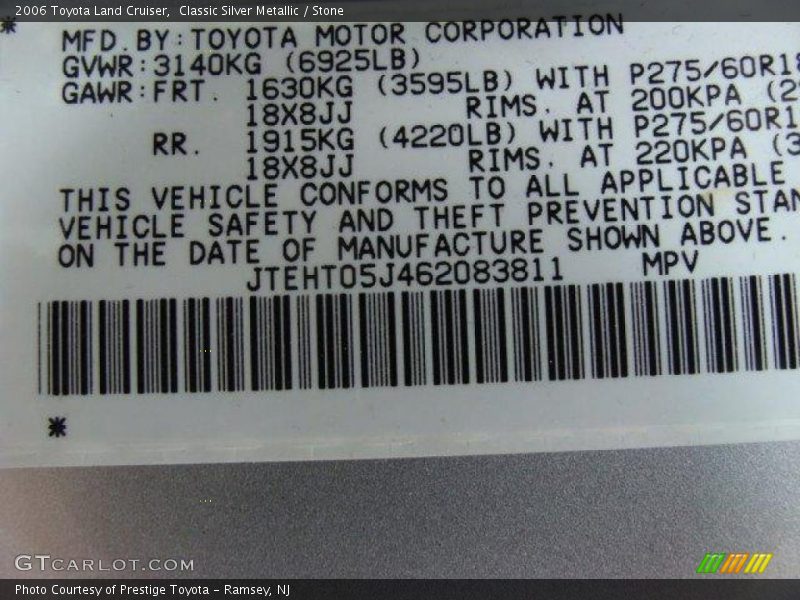 Classic Silver Metallic / Stone 2006 Toyota Land Cruiser