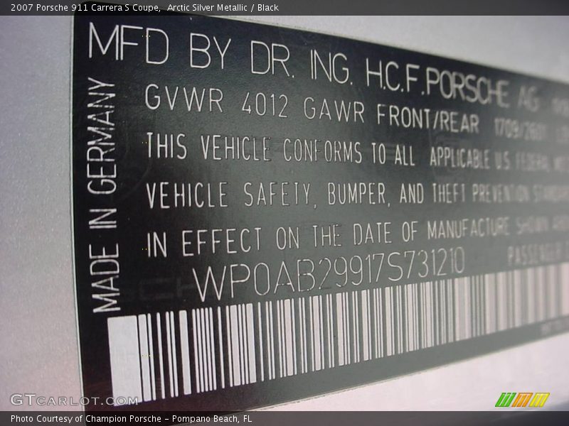 Arctic Silver Metallic / Black 2007 Porsche 911 Carrera S Coupe