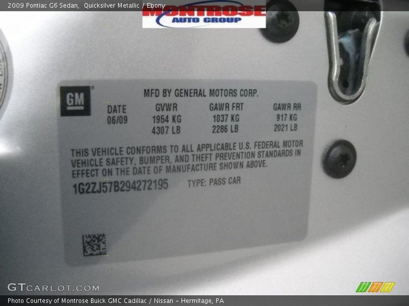 Quicksilver Metallic / Ebony 2009 Pontiac G6 Sedan