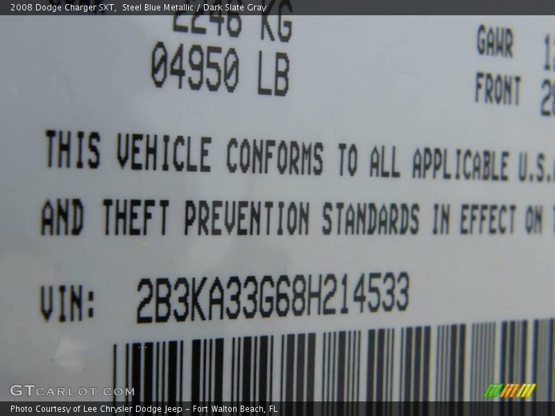 Steel Blue Metallic / Dark Slate Gray 2008 Dodge Charger SXT