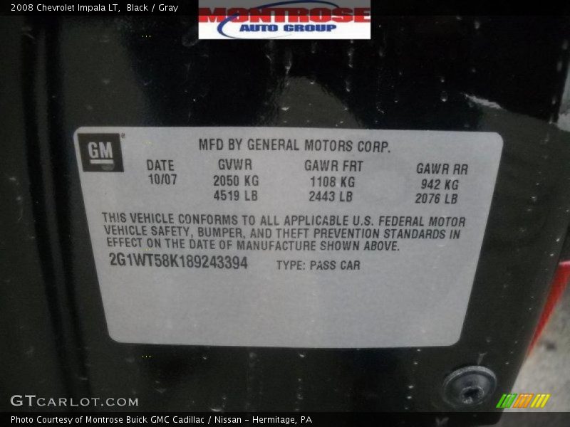 Black / Gray 2008 Chevrolet Impala LT