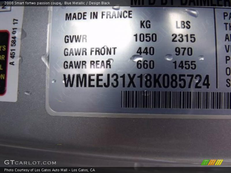 Blue Metallic / Design Black 2008 Smart fortwo passion coupe