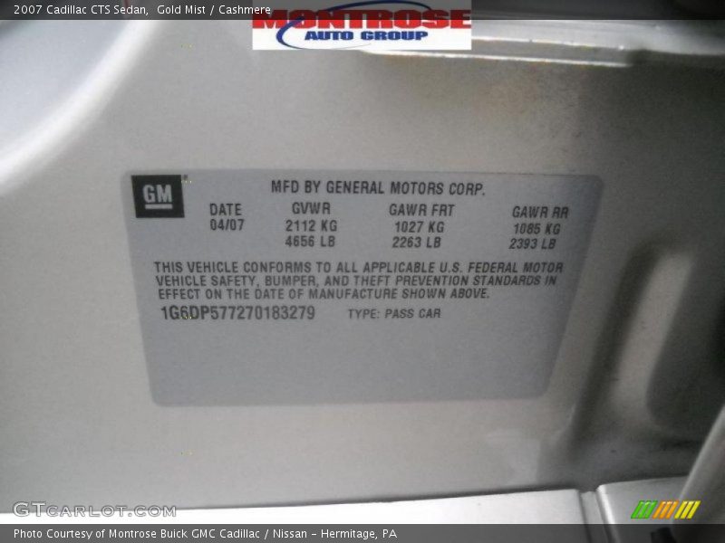 Gold Mist / Cashmere 2007 Cadillac CTS Sedan
