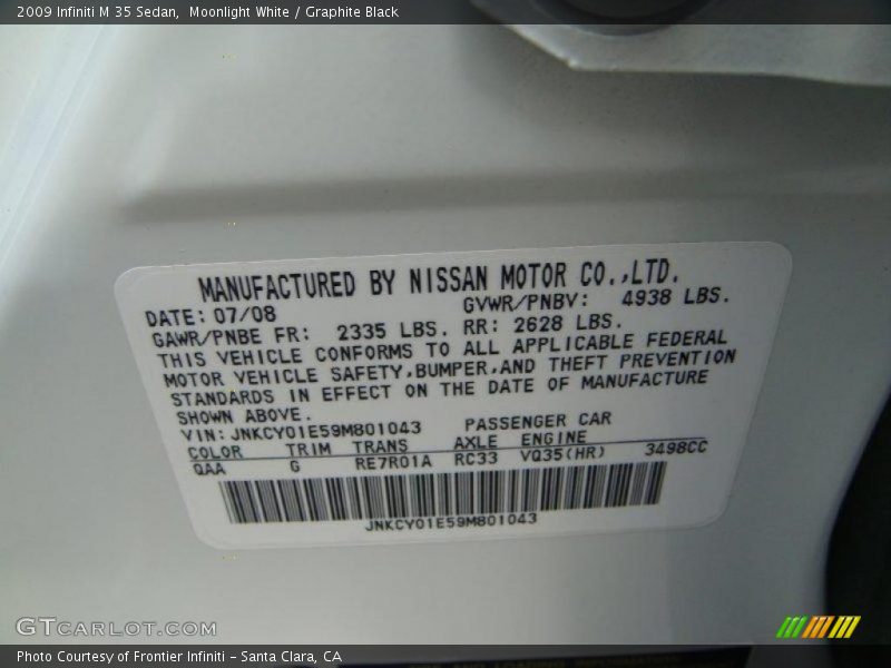 Moonlight White / Graphite Black 2009 Infiniti M 35 Sedan