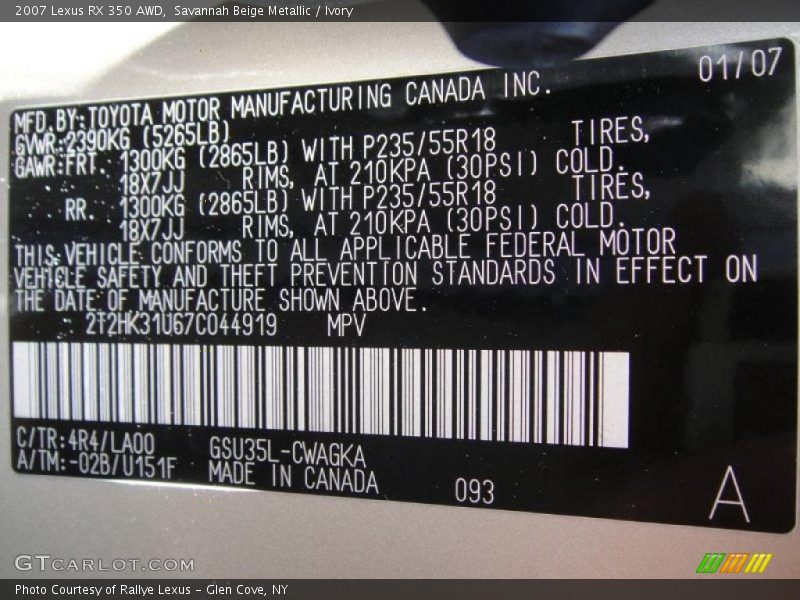 Savannah Beige Metallic / Ivory 2007 Lexus RX 350 AWD