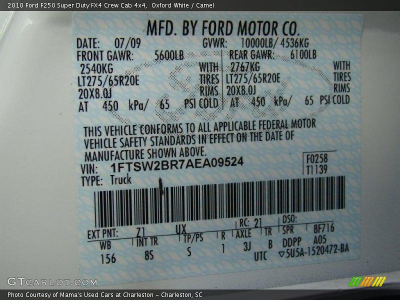 Oxford White / Camel 2010 Ford F250 Super Duty FX4 Crew Cab 4x4