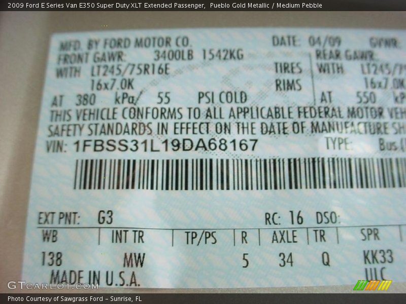 Pueblo Gold Metallic / Medium Pebble 2009 Ford E Series Van E350 Super Duty XLT Extended Passenger