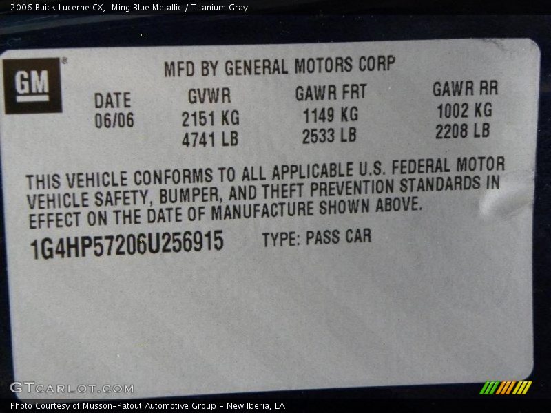 Ming Blue Metallic / Titanium Gray 2006 Buick Lucerne CX